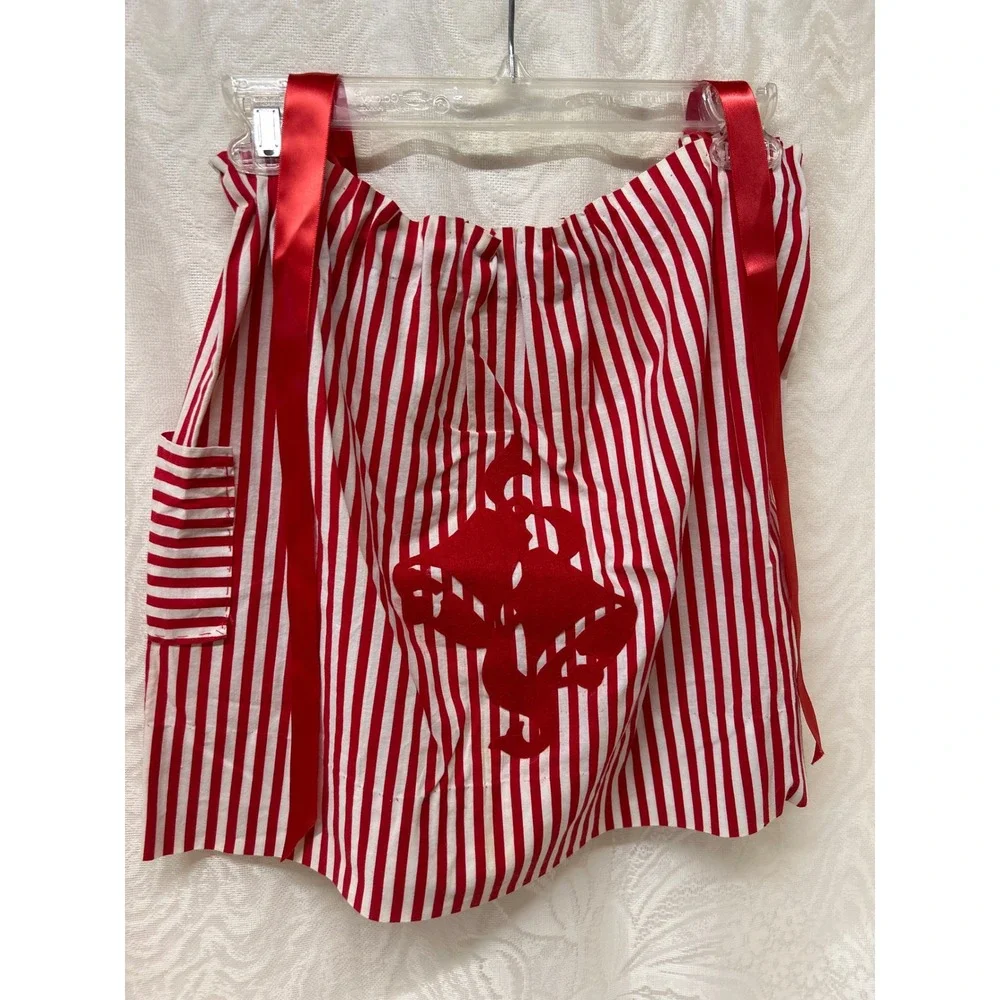 Red‎ and White Striped Christmas Holiday Half Apron with Jingle Bells